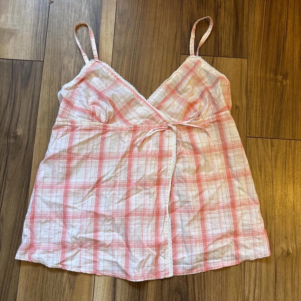 Women's Pink Plaid Babydoll Cami Top